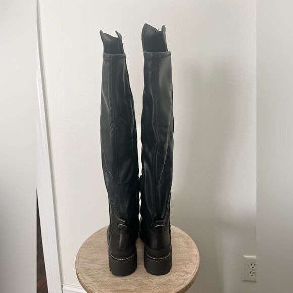 Sam Edelman Lerue Over The Knee Stretch Side Zip Lug Combat Boots Black NWOB - Picture 8 of 13